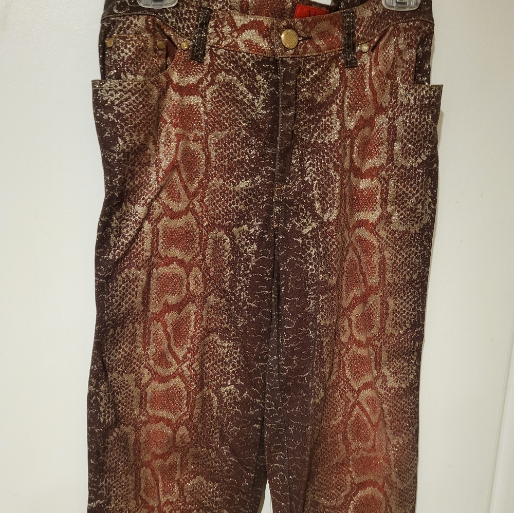 Vintage V Christina Denim Capri Pants Sparkle Animal Print Size 10P